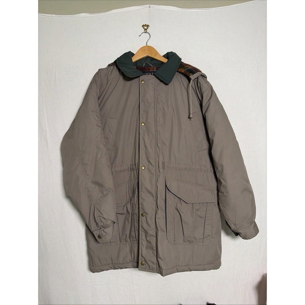 Salmon River Traders Parka Utility Jacket Large Beige Hooded Flannel Lined